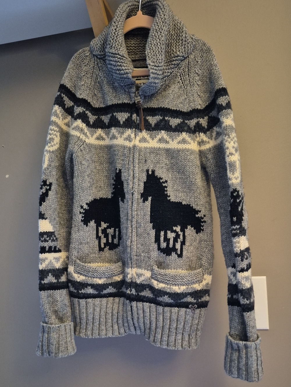 TNA Kids Full Zip Sweater Size XS Grey, Black And White, 100% Lambswool